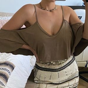 Off shoulder suede bodysuit